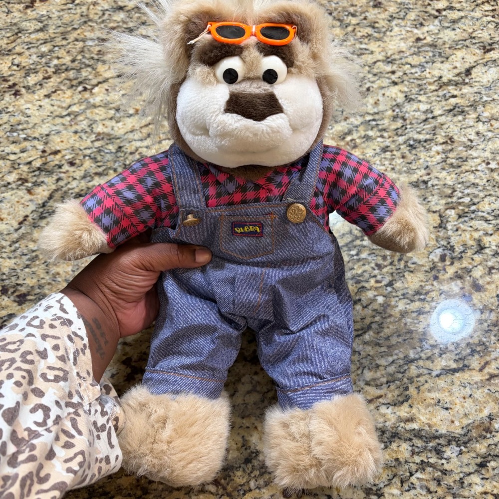 Vintage 1997 Bubba the Bear Plush 18 in Animal Denim Overalls Sunglasses Working